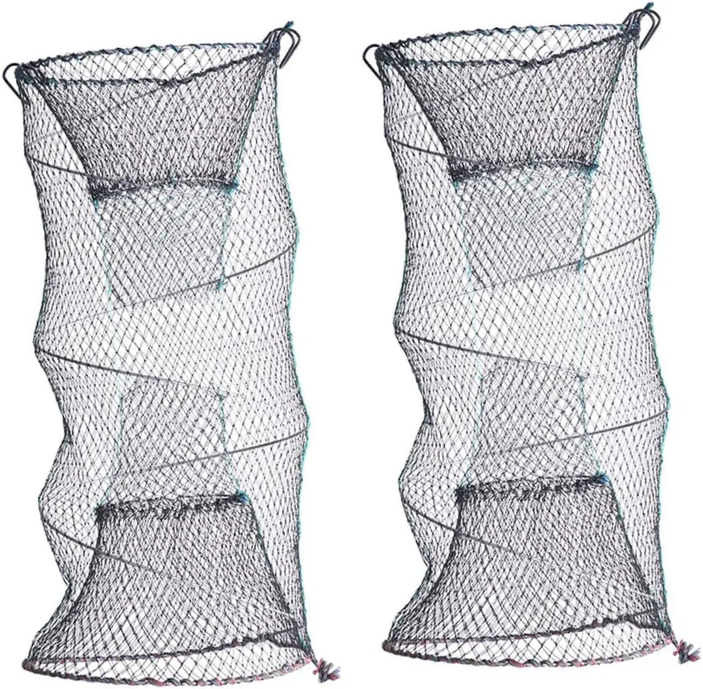 Mipcase 2Pcs Foldable Fishing Net Zinc Plated Mesh Trap for Crayfish Lobster Prawn Minnow Crab Portable Design for Saltwater Freshwater Fishing