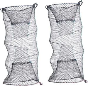 Mipcase 2Pcs Foldable Fishing Net Zinc Plated Mesh Trap for Crayfish Lobster Prawn Minnow Crab Portable Design for Saltwater Freshwater Fishing