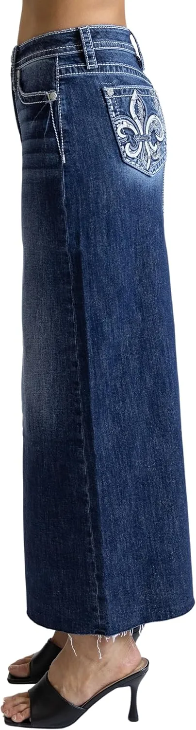 Miss Me Women's Fleur De Lis Mid-Rise Maxi Skirt