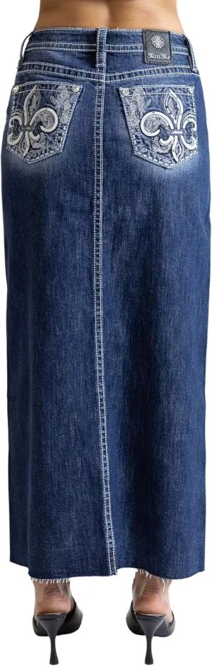 Miss Me Women's Fleur De Lis Mid-Rise Maxi Skirt