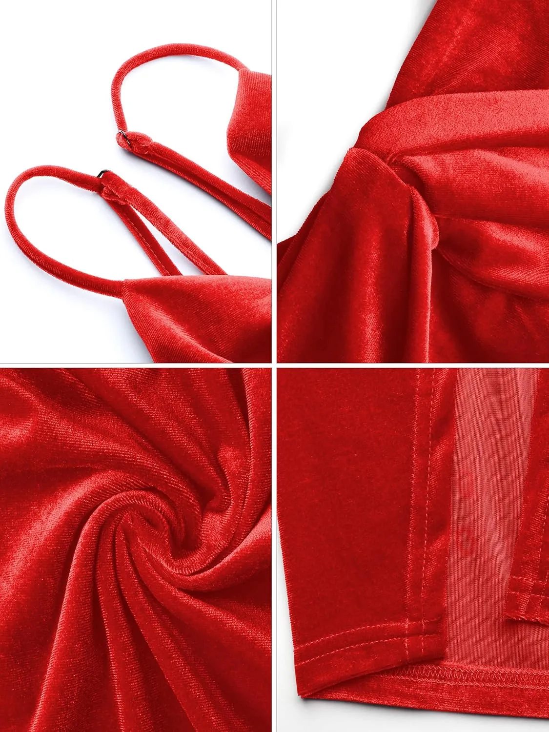 Missufe Women's Sleeveless Spaghetti Strap Wrap V Neck Bodycon Ruched Slit Midi Party Cocktail Velvet Dress
