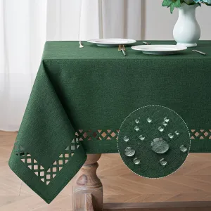 MIULEE Hunter Green Thick Polyester Linen Rectangle Tablecloth Decorative Cutouts Waterproof Stain and Wrinkle Resistant Table Cloth Christmas for Holiday Dining Party Buffet Wedding, 55 x 84 inch