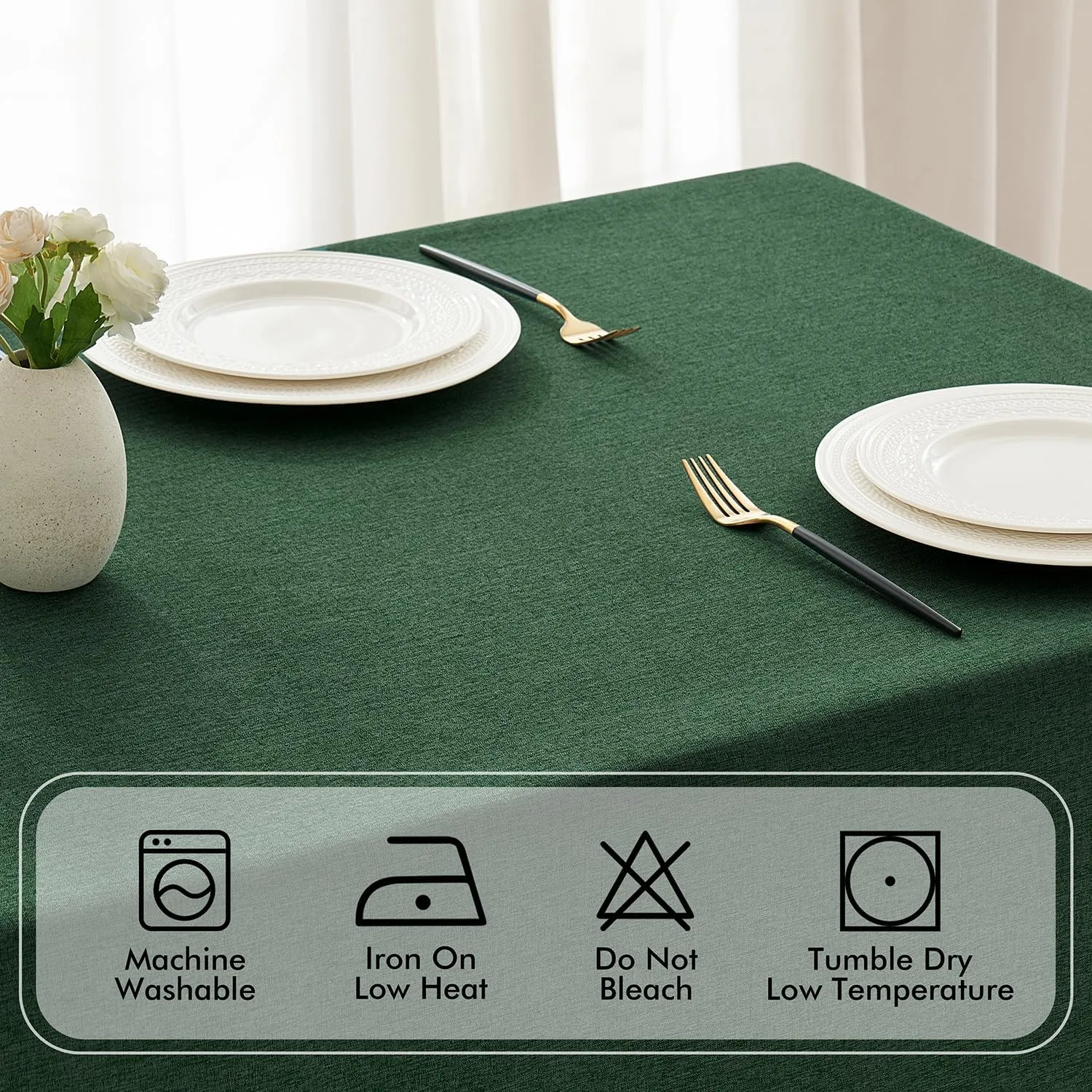MIULEE Hunter Green Thick Polyester Linen Rectangle Tablecloth Decorative Cutouts Waterproof Stain and Wrinkle Resistant Table Cloth Christmas for Holiday Dining Party Buffet Wedding, 55 x 84 inch