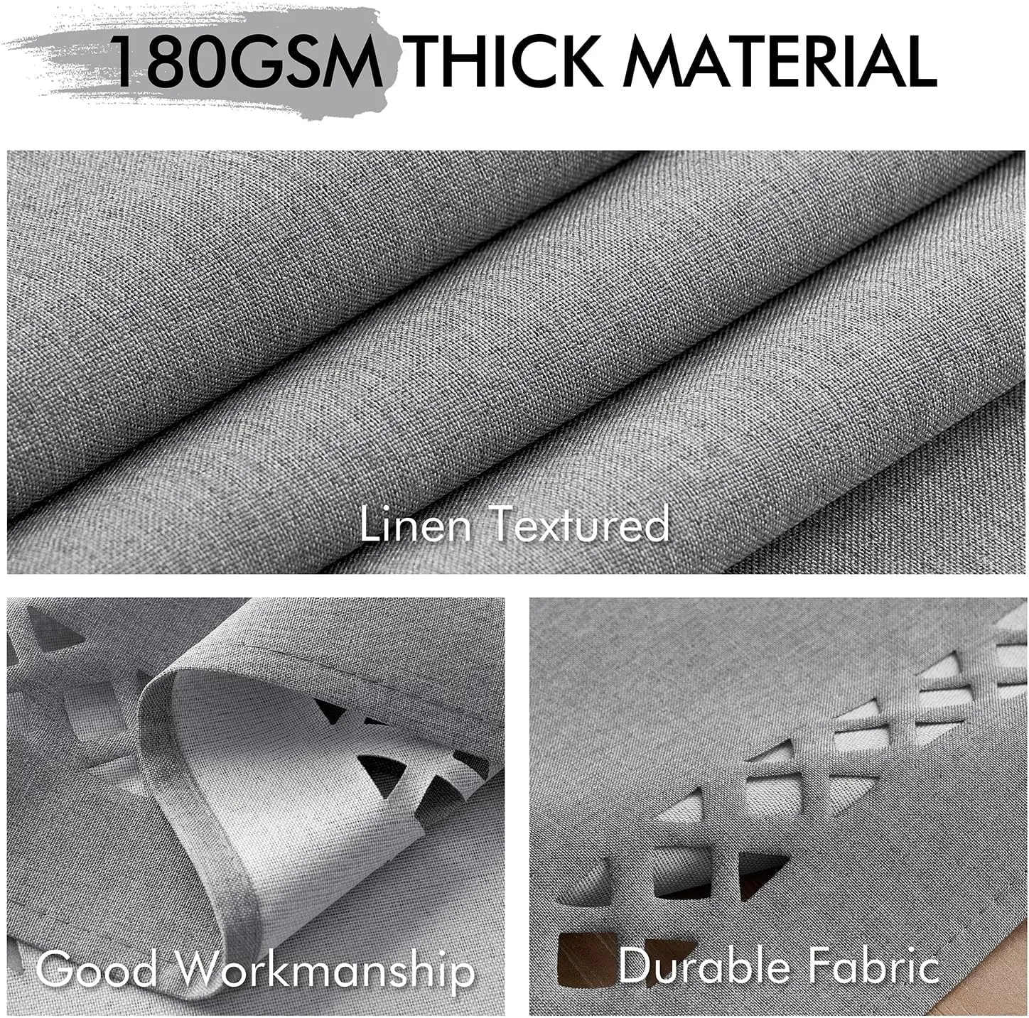 MIULEE Light Grey Thick Polyester Linen Rectangle Tablecloth Decorative Cutouts Waterproof Stain and Wrinkle Resistant Table Cloth Table Cover for Dining Party Buffet Camping Wedding, 52 x 70 inch
