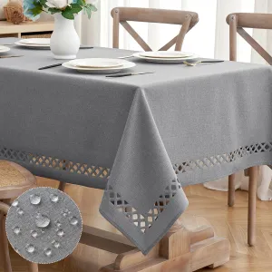 MIULEE Light Grey Thick Polyester Linen Rectangle Tablecloth Decorative Cutouts Waterproof Stain and Wrinkle Resistant Table Cloth Table Cover for Dining Party Buffet Camping Wedding, 52 x 70 inch