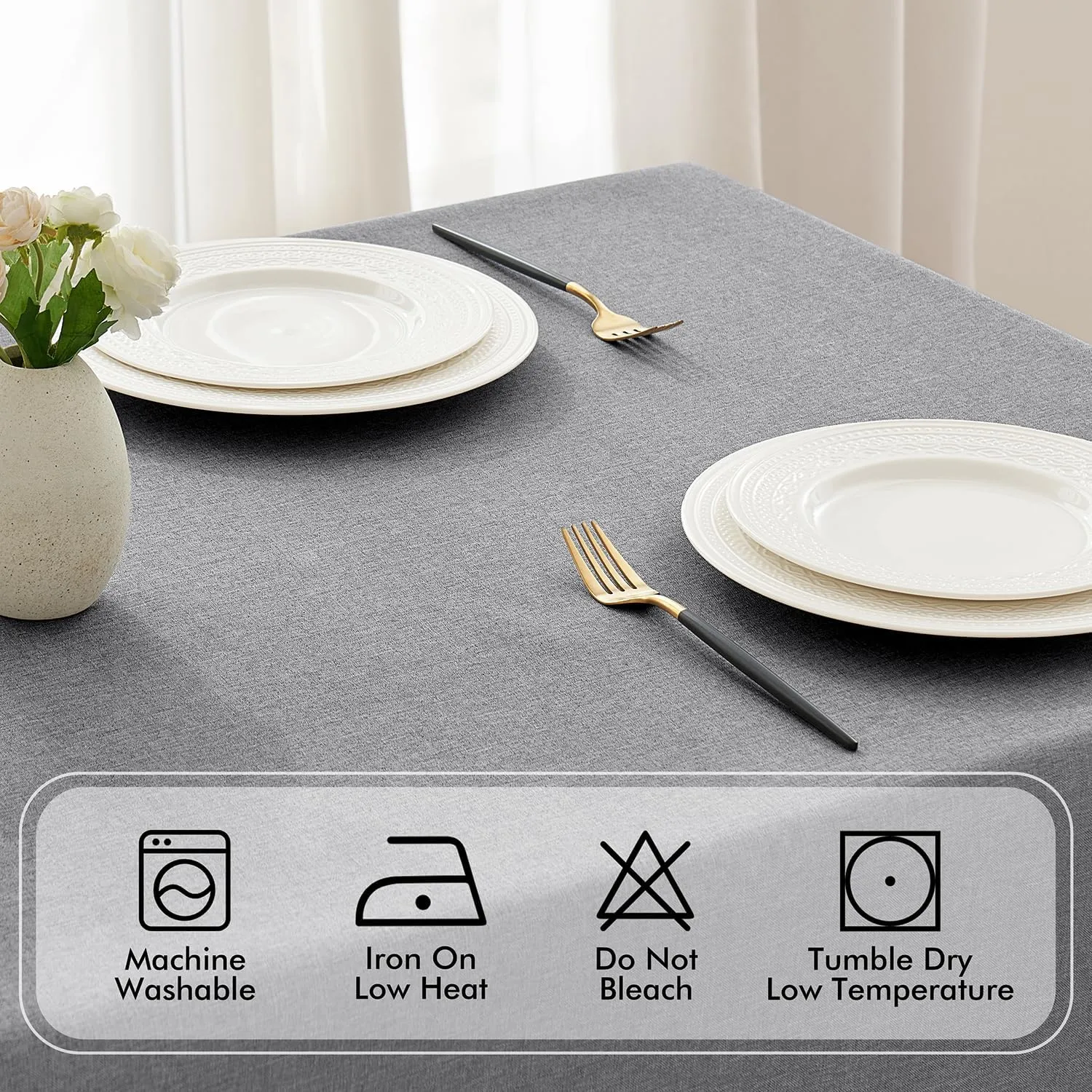 MIULEE Light Grey Thick Polyester Linen Rectangle Tablecloth Decorative Cutouts Waterproof Stain and Wrinkle Resistant Table Cloth Table Cover for Dining Party Buffet Camping Wedding, 52 x 70 inch