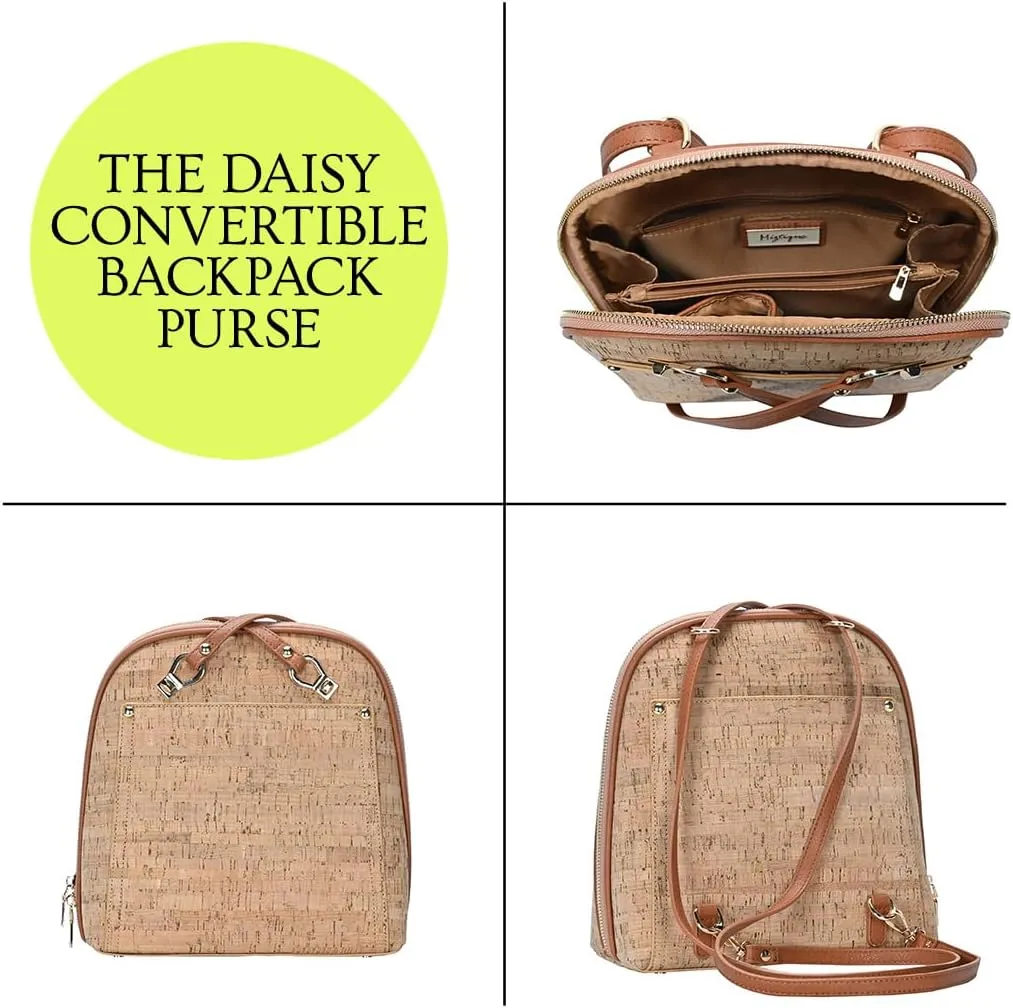 Miztique The Daisy Cork Convertible Backpack Purse for Women (Tan) | Cork Shoulder Strap Bag or Convertible Backpack | 10.5in x 4in x 11.5in |
