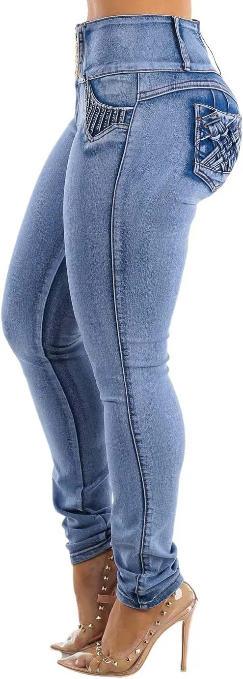 Moda Xpress Women Juniors High Waisted, Mid Rise Butt Lifting Colombian Design Skinny Jeans 10623N