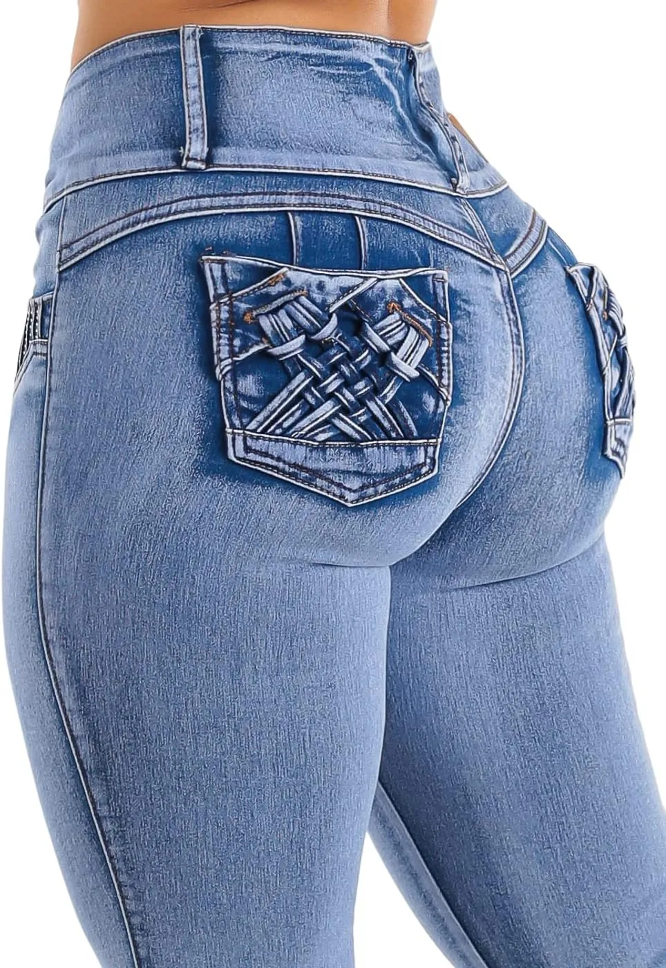 Moda Xpress Women Juniors High Waisted, Mid Rise Butt Lifting Colombian Design Skinny Jeans 10623N