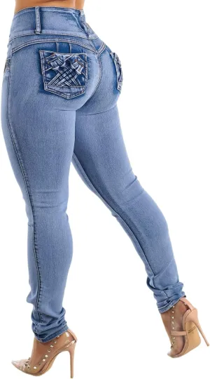 Moda Xpress Women Juniors High Waisted, Mid Rise Butt Lifting Colombian Design Skinny Jeans 10623N