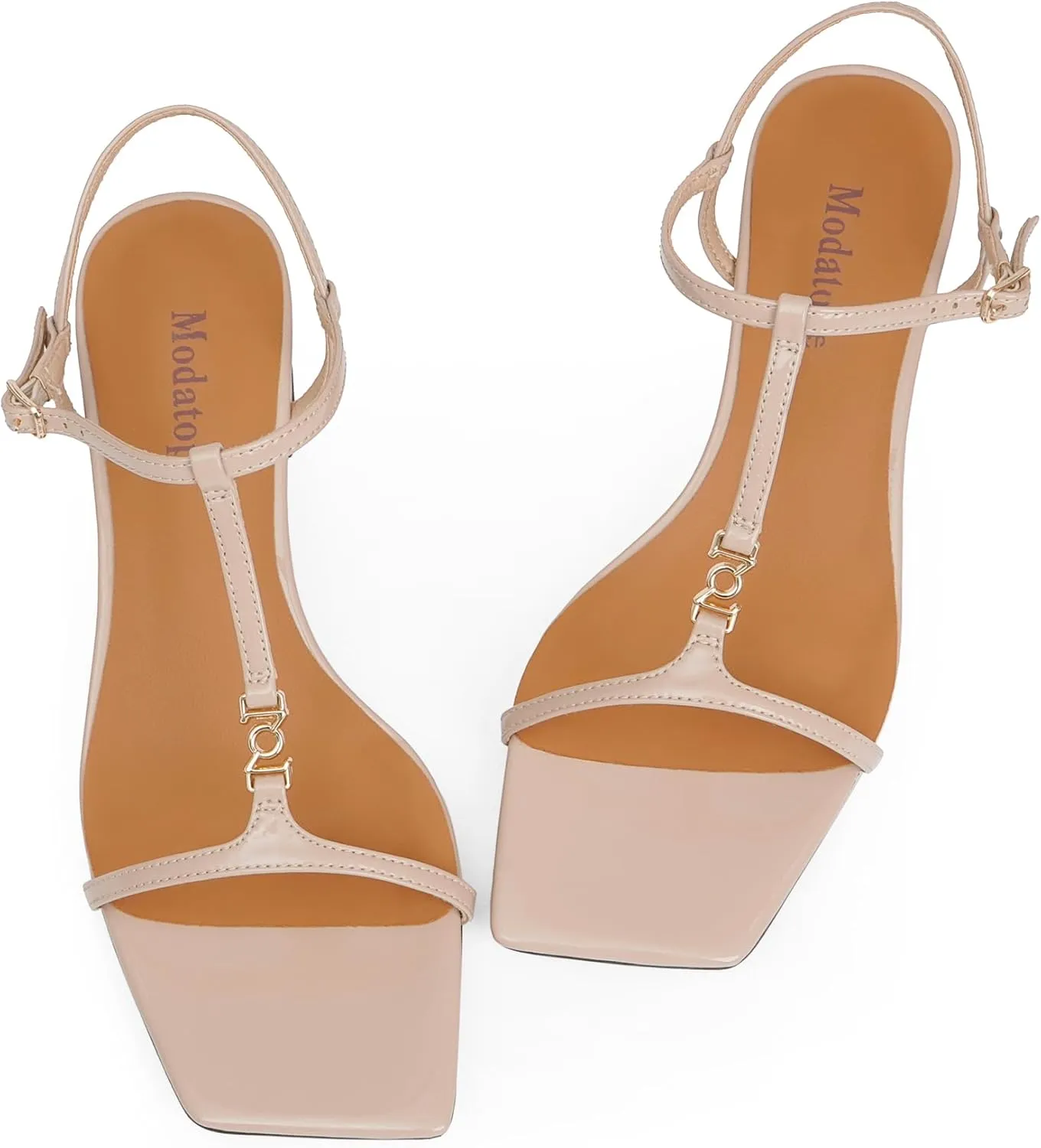 Modatope T-Strap Heels for Women, with Square Open Toe and Chunky Low Heel Design
