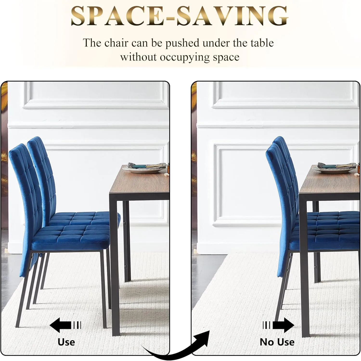 Modern Dining Chair High Back, Set of 4 Home Kitchen Chair Velvet Upholstered Room Chair No Arms Side Chair Comfortable Bedroom Chair with Black Metal Legs for Living Room,Reception Room