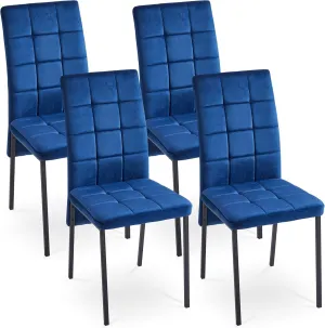 Modern Dining Chair High Back, Set of 4 Home Kitchen Chair Velvet Upholstered Room Chair No Arms Side Chair Comfortable Bedroom Chair with Black Metal Legs for Living Room,Reception Room