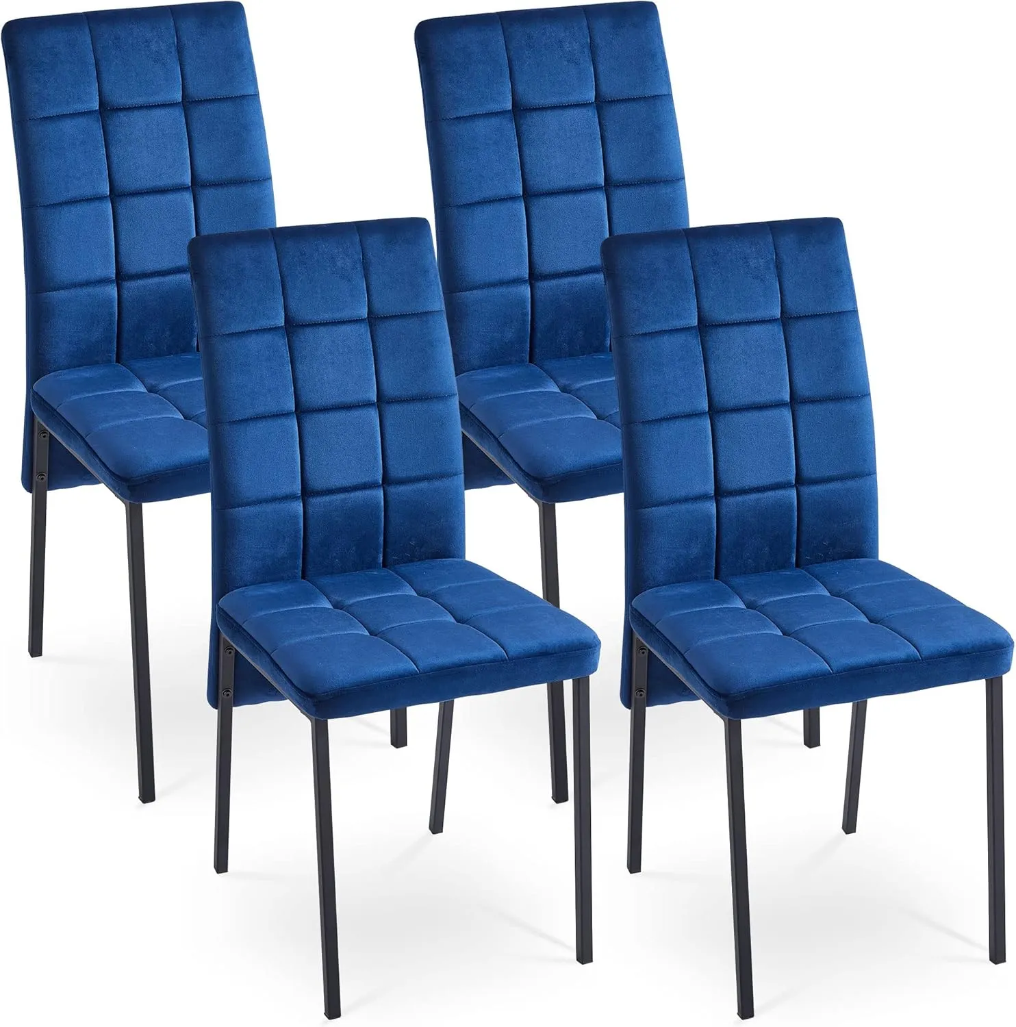 Modern Dining Chair High Back, Set of 4 Home Kitchen Chair Velvet Upholstered Room Chair No Arms Side Chair Comfortable Bedroom Chair with Black Metal Legs for Living Room,Reception Room