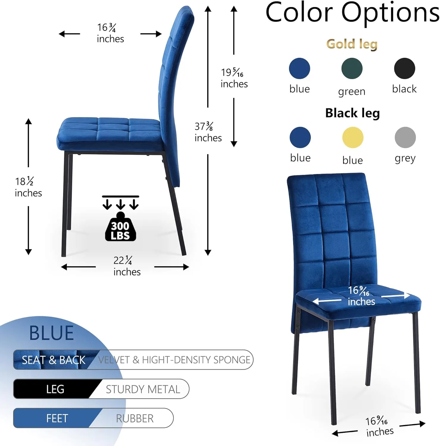 Modern Dining Chair High Back, Set of 4 Home Kitchen Chair Velvet Upholstered Room Chair No Arms Side Chair Comfortable Bedroom Chair with Black Metal Legs for Living Room,Reception Room