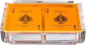 Modern Elegant Playing Card Deck Holder Tray with 2 Decks of Playing Cards in Unique Stylish Deluxe Acrylic Box with Color lid (Neon Orange)