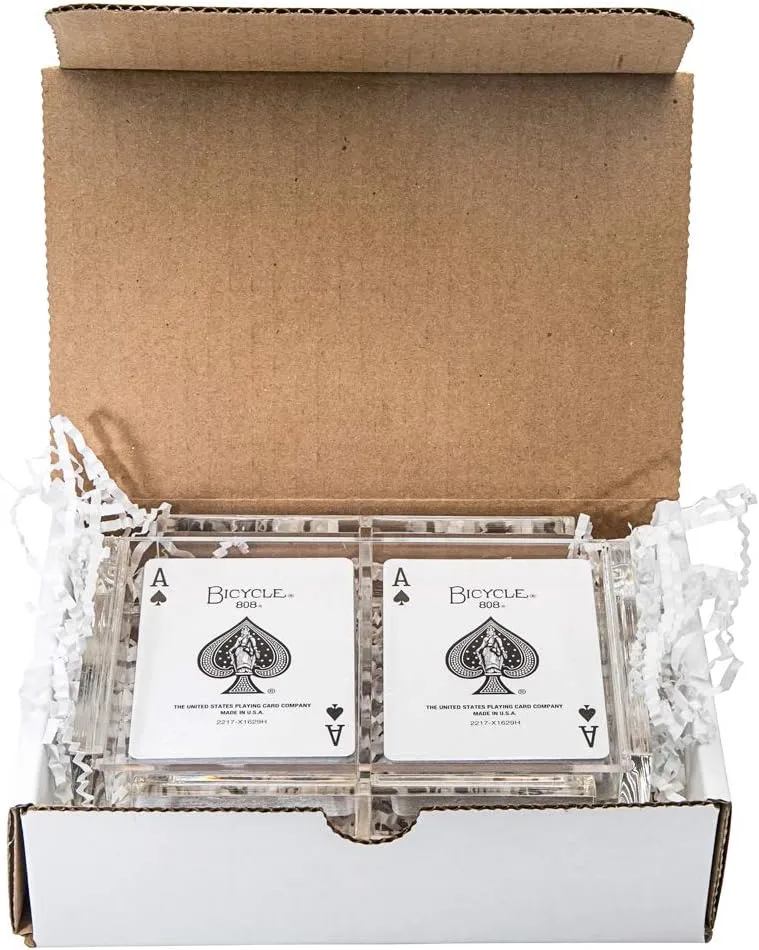 Modern Elegant Playing Card Deck Holder Tray with 2 Decks of Playing Cards in Unique Stylish Deluxe Acrylic Box with Color lid (Neon Orange)