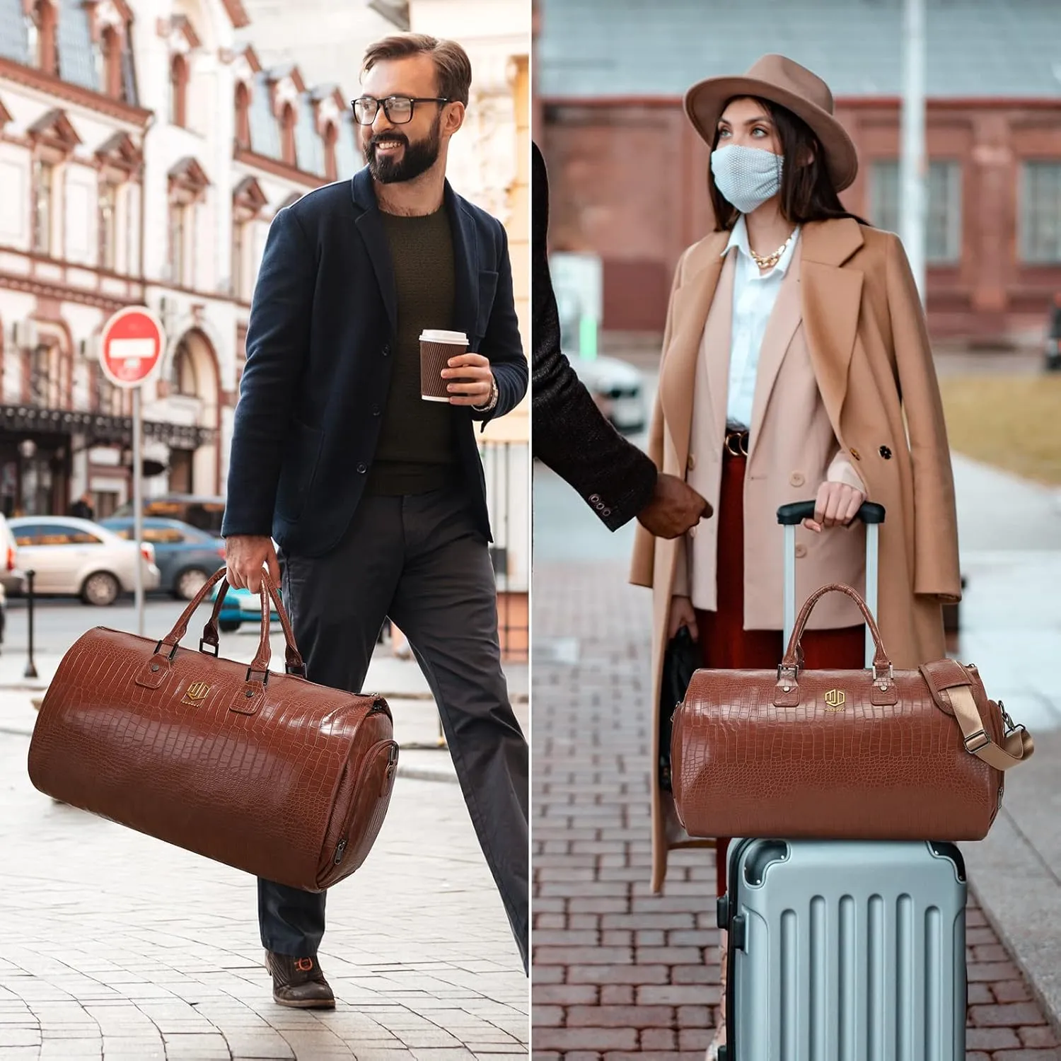 Modoker Convertible Leather Garment Bag, Carry on Garment Bags for Travel Waterproof Garment Duffel Bag Gifts for Men Women Business - 2 in 1 Hanging Suitcase Suit Travel Bags in Light Brown…