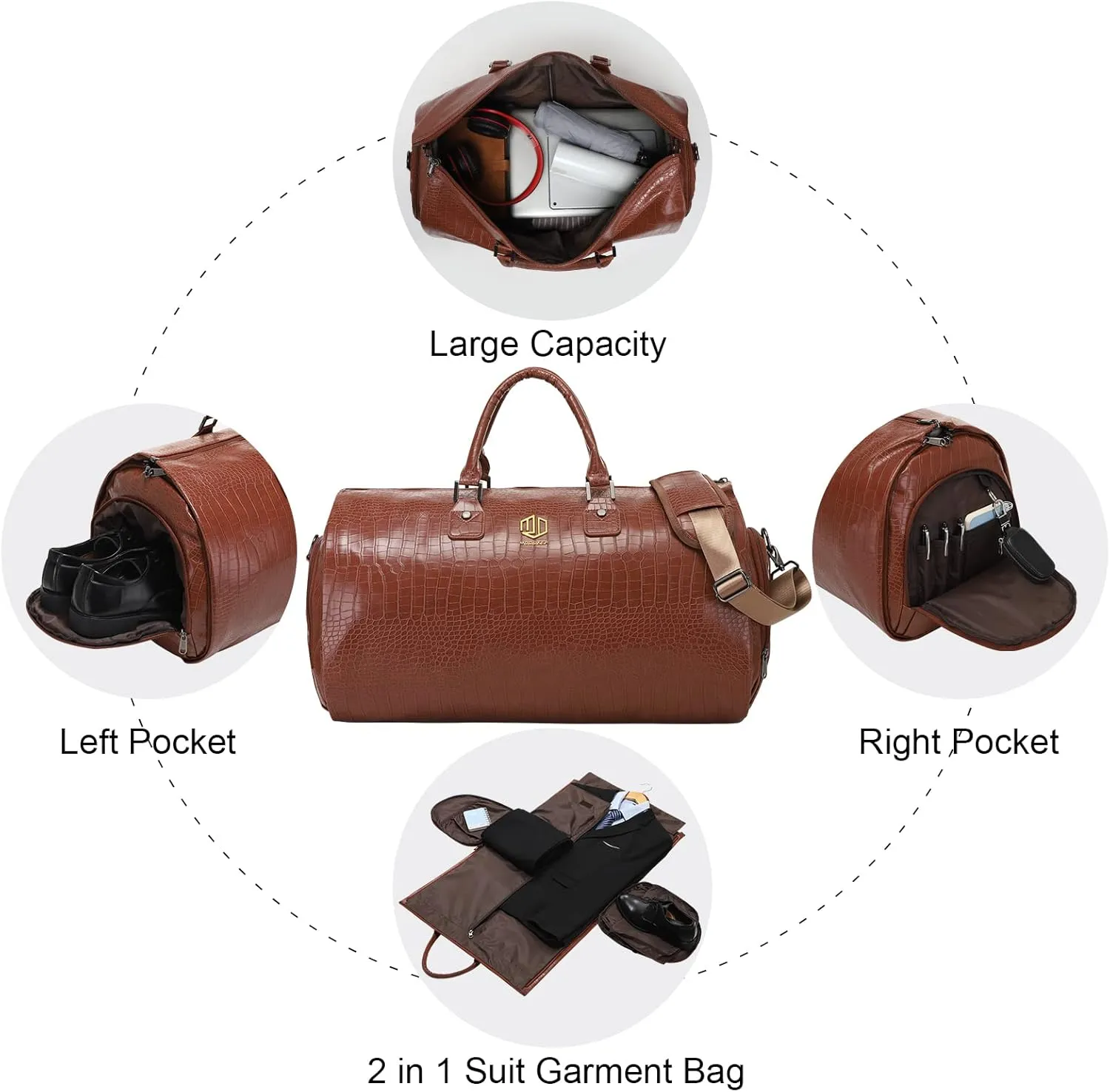 Modoker Convertible Leather Garment Bag, Carry on Garment Bags for Travel Waterproof Garment Duffel Bag Gifts for Men Women Business - 2 in 1 Hanging Suitcase Suit Travel Bags in Light Brown…