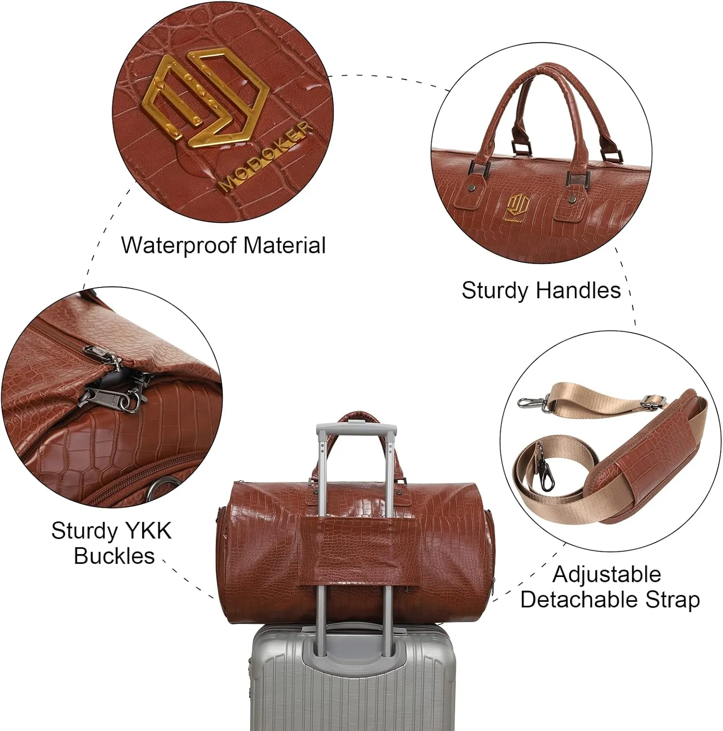 Modoker Convertible Leather Garment Bag, Carry on Garment Bags for Travel Waterproof Garment Duffel Bag Gifts for Men Women Business - 2 in 1 Hanging Suitcase Suit Travel Bags in Light Brown…