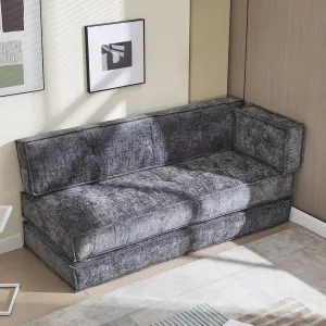 Modular Couch Convertible Sleeper Floor Sofa Bed, Chenille Folding Mattress Couch with Side Bag Storage, 4-in-1 Combined Lazy Sofa for Living Room Bedroom Small Space,Drak Gray