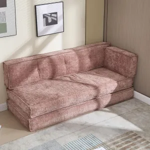 Modular Couch Convertible Sleeper Floor Sofa Bed, Chenille Folding Mattress Couch with Side Bag Storage, 4-in-1 Combined Lazy Sofa for Living Room Bedroom Small Space,Pink