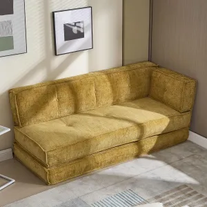 Modular Couch Convertible Sleeper Floor Sofa Bed, Chenille Folding Mattress Couch with Side Bag Storage, 4-in-1 Combined Lazy Sofa for Living Room Bedroom Small Space,Yellow