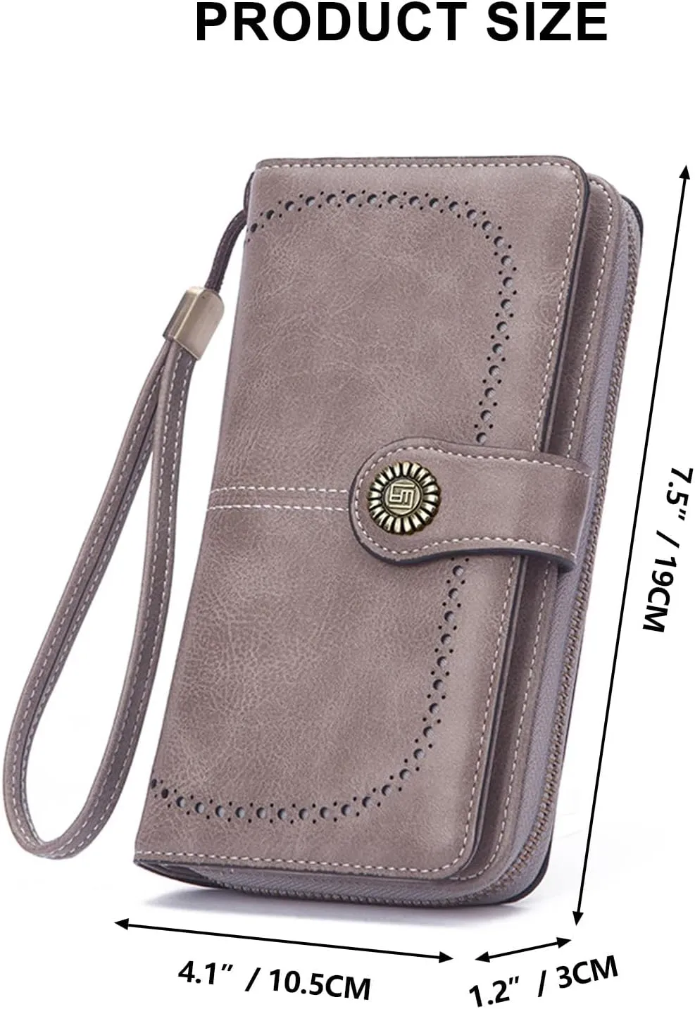 Mokoze Grey Wallet for Women, PU Leather Large Capacity Bifold Wallets with Wrist Strap and Zipper for Hold Credit Cards/Cell Phones/Keys, Girlfriends Mother's Day Gifts