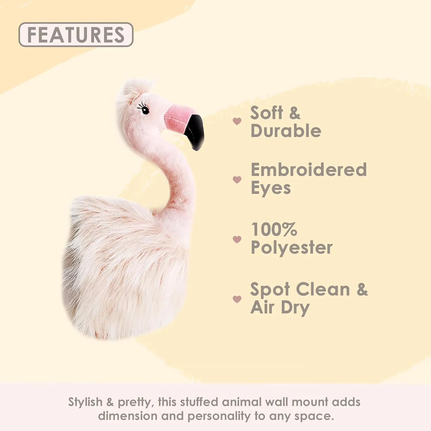 MON AMI Flamingo Stuffed Animal Head Wall Mount - 15", Elegant Children’s Bedroom Wall Mount, Home Decor, Kids Decor, Nursery Decor