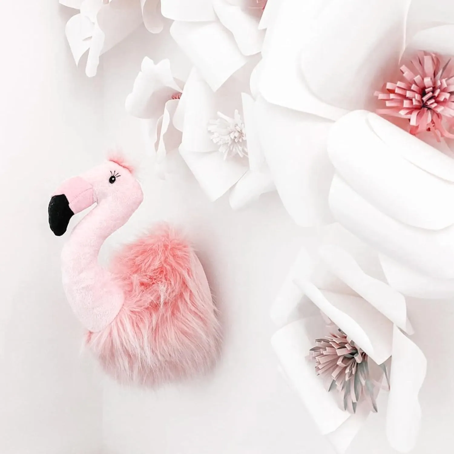 MON AMI Flamingo Stuffed Animal Head Wall Mount - 15", Elegant Children’s Bedroom Wall Mount, Home Decor, Kids Decor, Nursery Decor