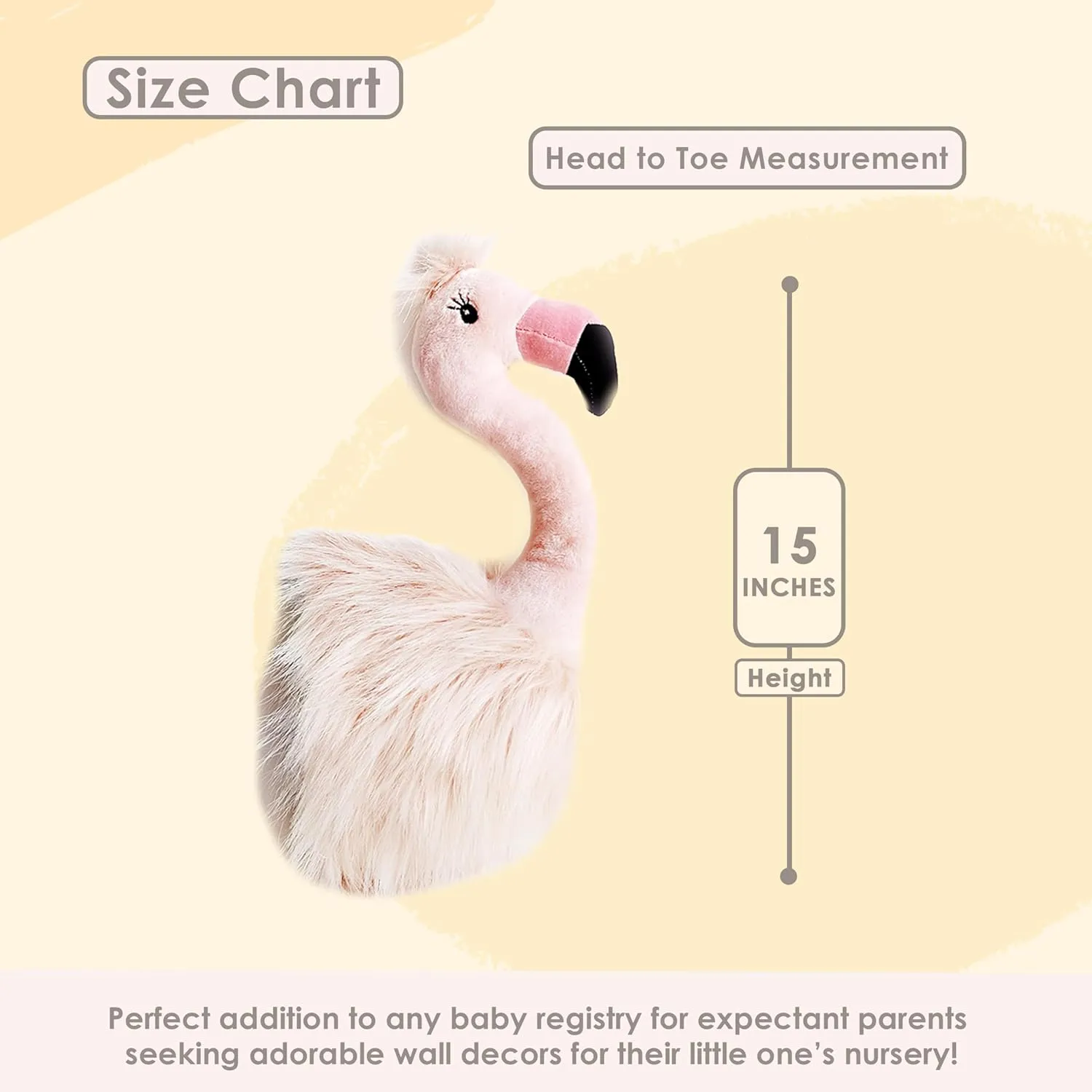 MON AMI Flamingo Stuffed Animal Head Wall Mount - 15", Elegant Children’s Bedroom Wall Mount, Home Decor, Kids Decor, Nursery Decor