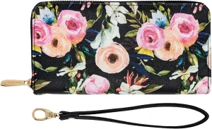 Monarque Wristlet Bifold Wallet Classic Collection (Floral On Black)