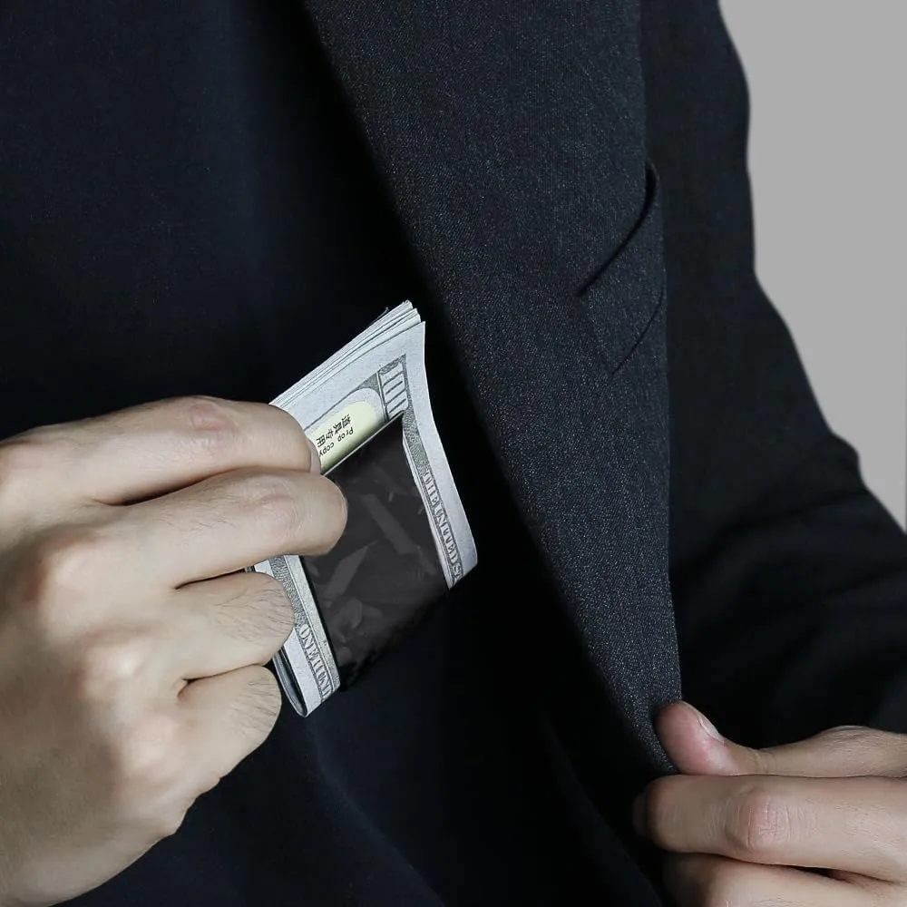 MONOCARBON Carbon-Fiber-Money-Clip-for-Men, Minimalist-Money-Holder for Cash, High Elastic Carbon-Fiber-Wallet, Slim and Durable
