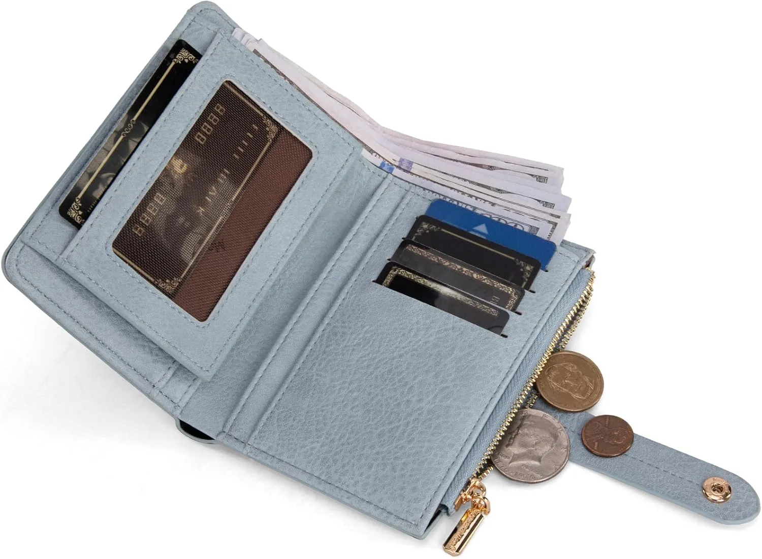 Montana West Small Women's Wallet Bifold RFID Wallet Compact Credit Card Pocket Wallets for Female Ladies Cash Wallets with 2 ID Window and Metal Zipper