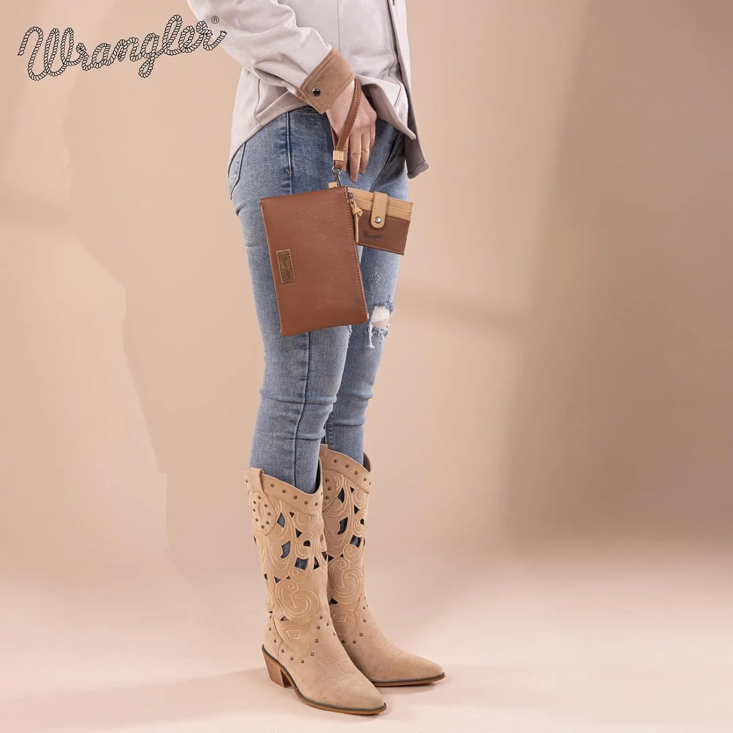 Montana West x Wrangler Keychain Wristlet Wallets for Women Detachable Dual Pouch Wristlet Portable Card Holder for Women