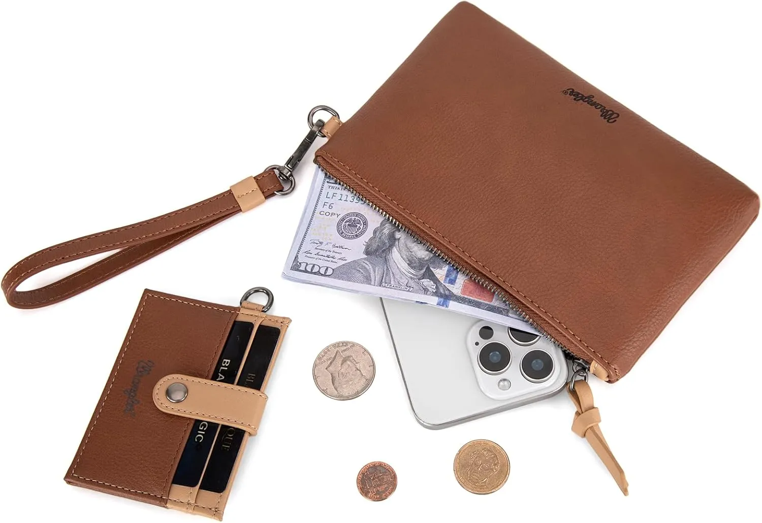 Montana West x Wrangler Keychain Wristlet Wallets for Women Detachable Dual Pouch Wristlet Portable Card Holder for Women