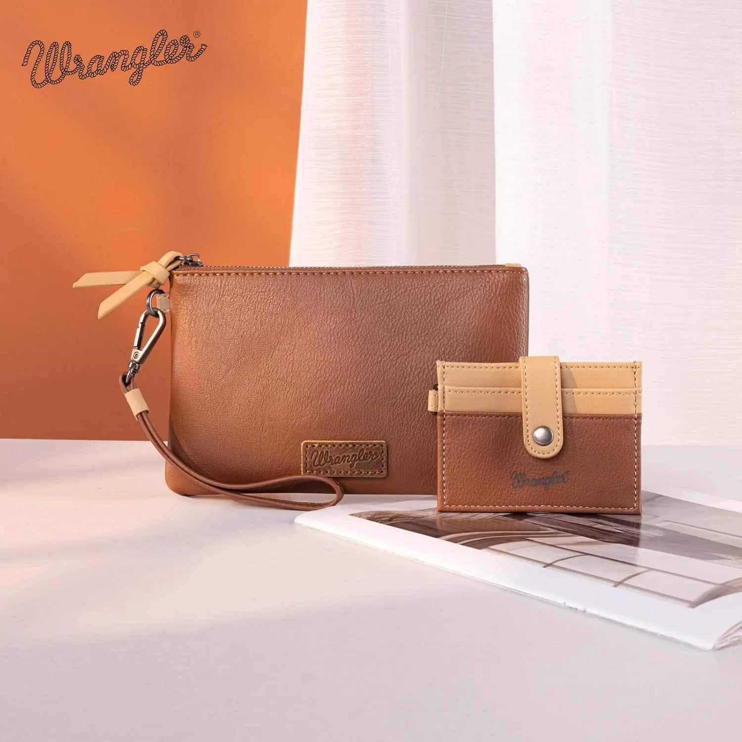 Montana West x Wrangler Keychain Wristlet Wallets for Women Detachable Dual Pouch Wristlet Portable Card Holder for Women