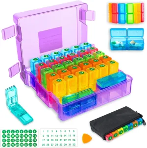Monthly Pill Organizer 2 Times a Day, Portable AM PM Pill Box with Weekly Travel Bag, Large Capacity Medicine Organizer with Labels, 30 Day Pill Case & Pill Cutter for Medication Management (Purple)