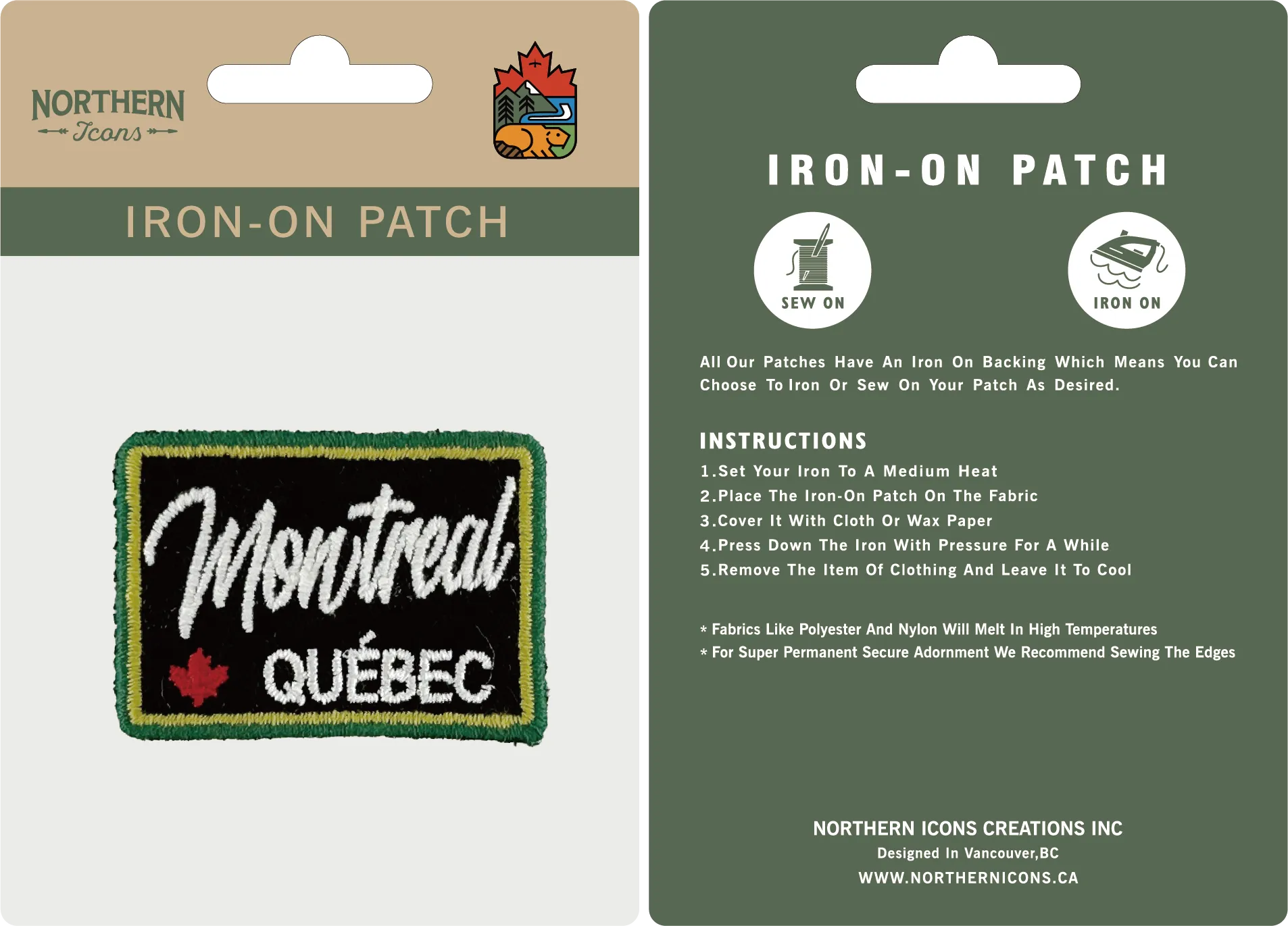 Montreal iron-on embroidery patch