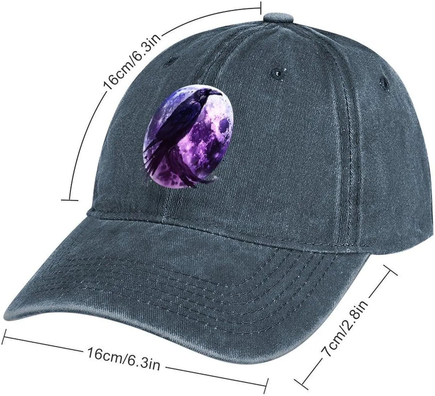 Moon and Raven Adjustable Baseball Cap Cotton Vintage Denim Sun Visor Dad Hat for Men Women