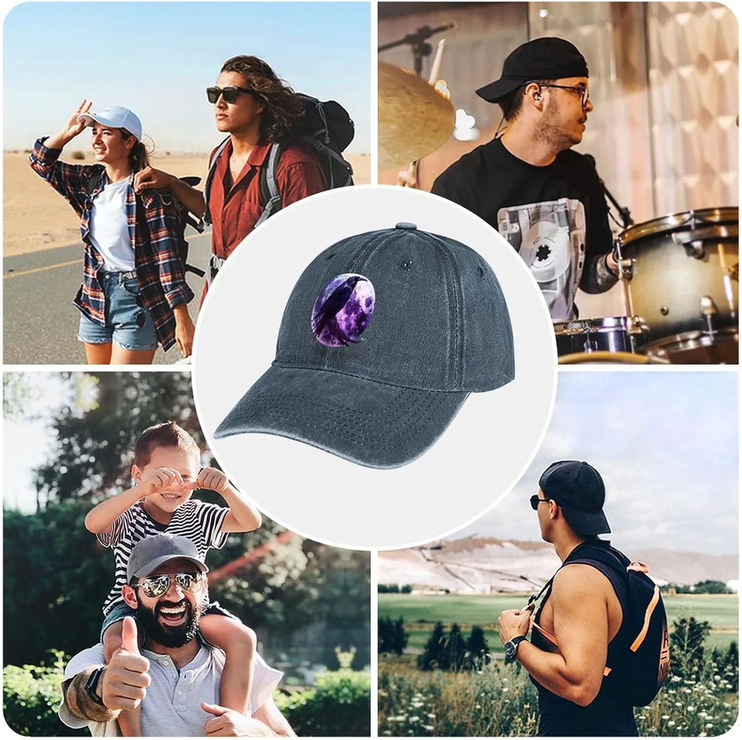 Moon and Raven Adjustable Baseball Cap Cotton Vintage Denim Sun Visor Dad Hat for Men Women