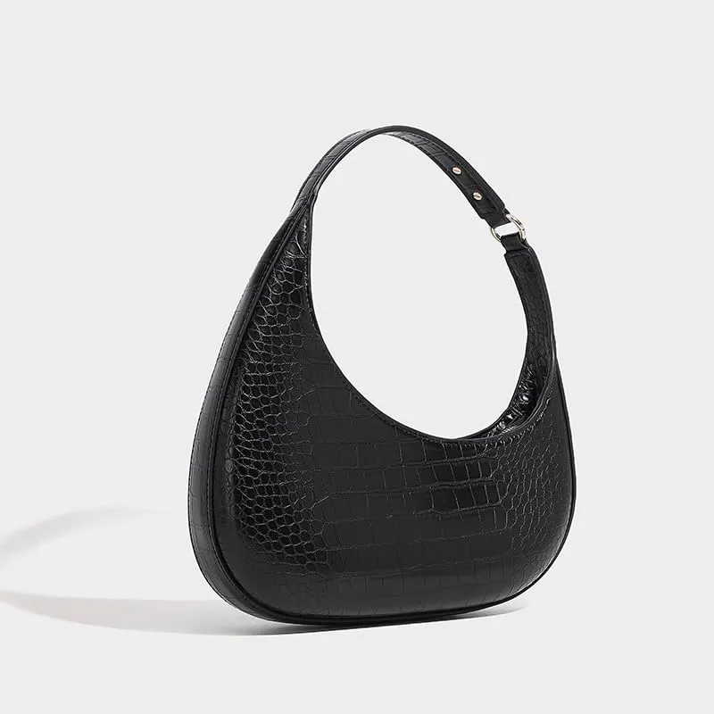 Moon Bags For Women, Faux Crocodile Pattern Leather Crescent Bag, Small Trendy Shoulder Bag Women's Fashion Handbag