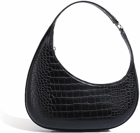 Moon Bags For Women, Faux Crocodile Pattern Leather Crescent Bag, Small Trendy Shoulder Bag Women's Fashion Handbag