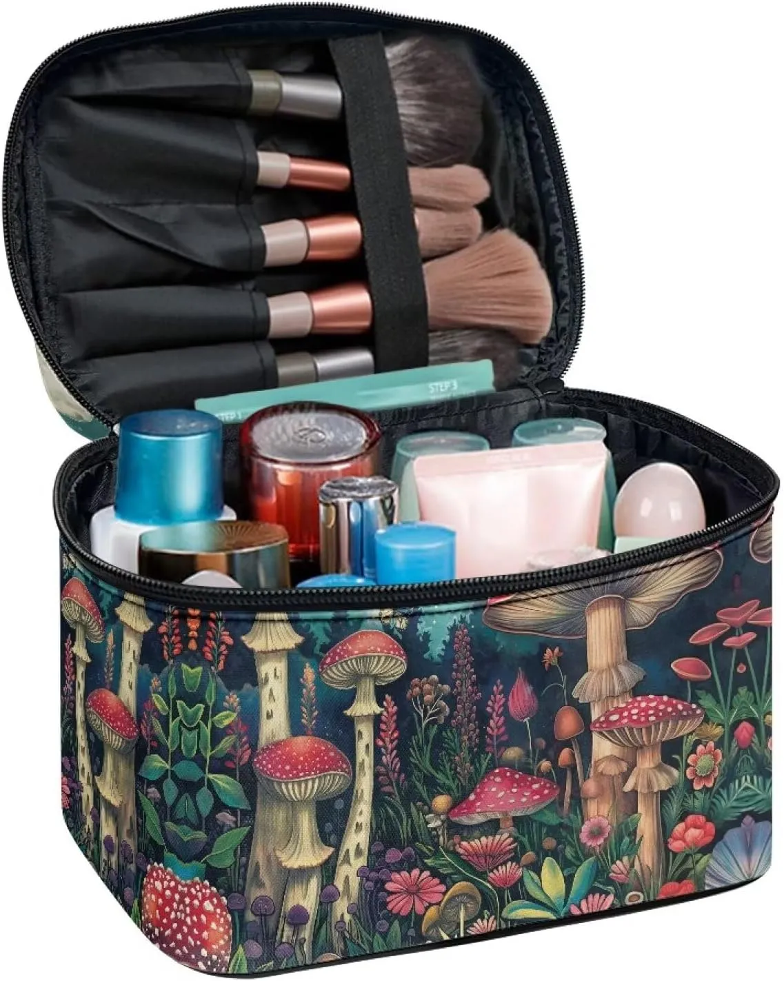 Moon Mushroom Travel Cosmetic Bags for Women Large Capacity Makeup Organizer Case Travel Toiletry Bag Makeup Bag Coin Purse Lipstick Cosmetic Accessories Organizer