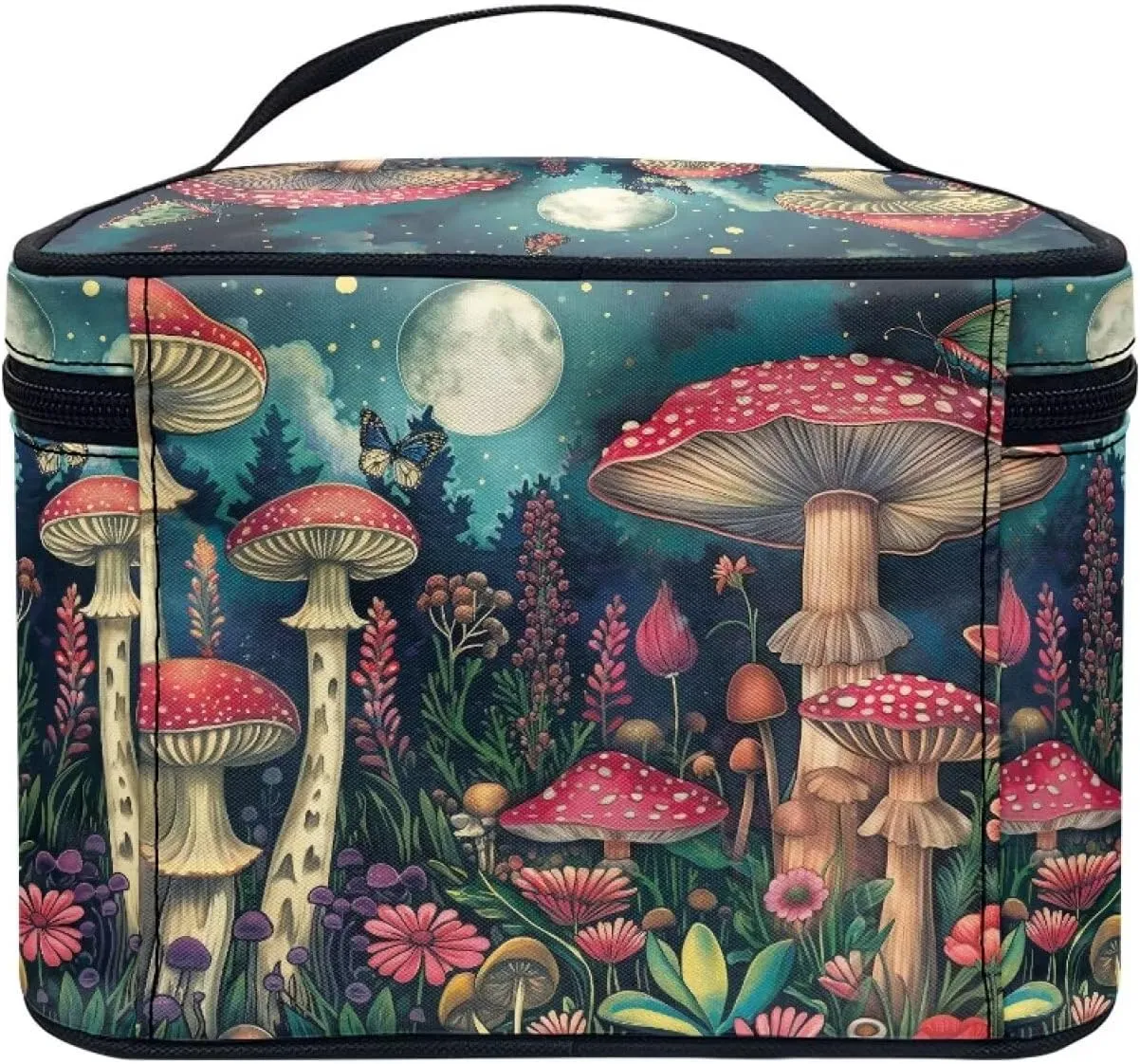 Moon Mushroom Travel Cosmetic Bags for Women Large Capacity Makeup Organizer Case Travel Toiletry Bag Makeup Bag Coin Purse Lipstick Cosmetic Accessories Organizer