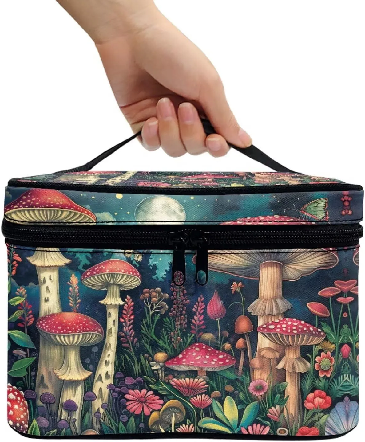 Moon Mushroom Travel Cosmetic Bags for Women Large Capacity Makeup Organizer Case Travel Toiletry Bag Makeup Bag Coin Purse Lipstick Cosmetic Accessories Organizer