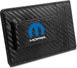 Mopar Black Carbon Fiber Leather Wallet RFID Block Card Case Money Clip for Challenger Charger SRT, 4-3/8" x 2-3/4"