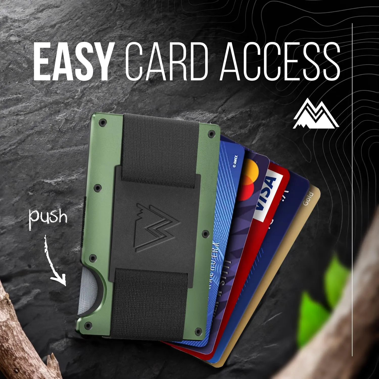 Mountain Voyage Co Minimalist Cash Strap - Slim RFID Blocking Wallet for Men & Women - Scratch Resistant, Credit Card Holder, Easily Removable Money & Cards, Aluminium Wallet (Army Green)
