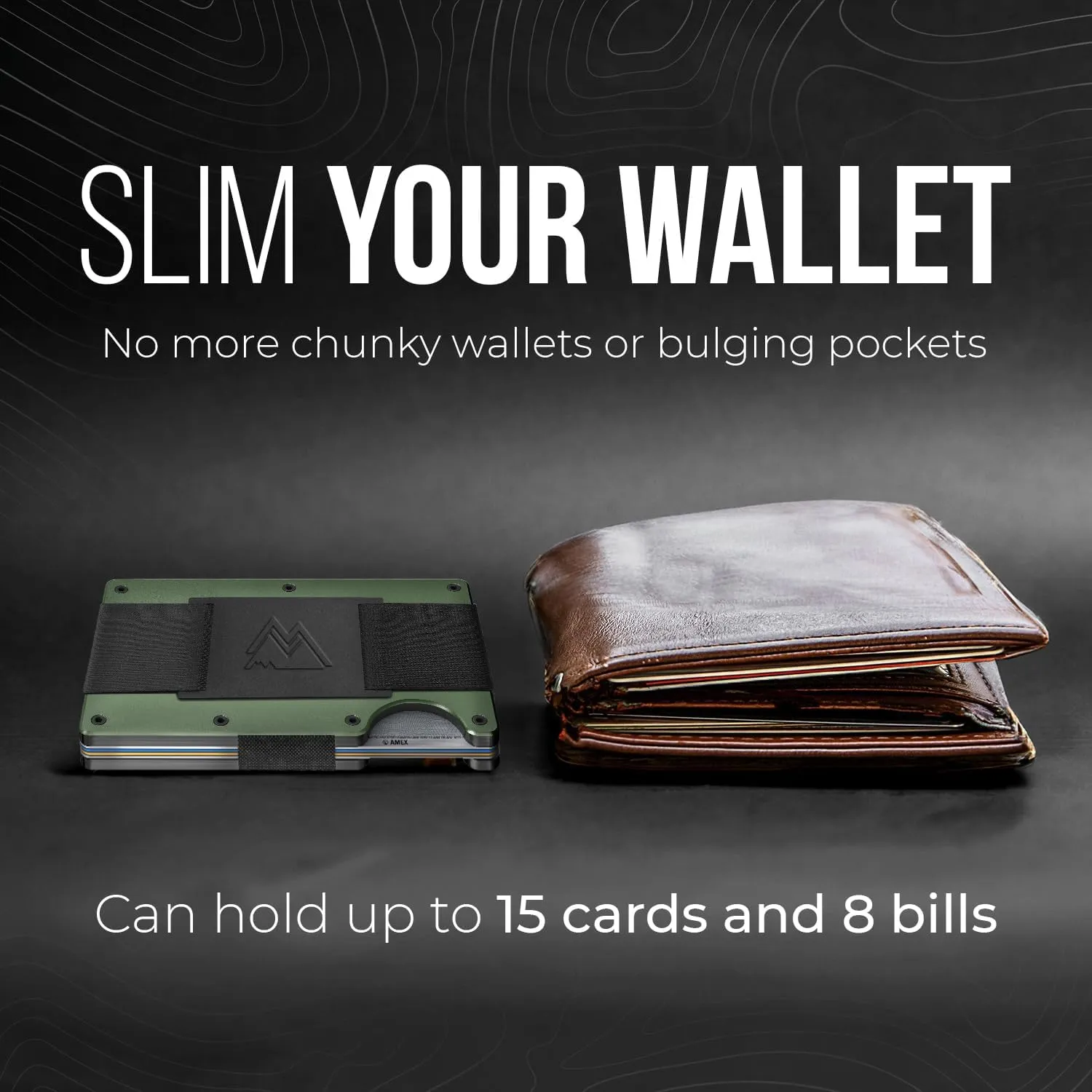 Mountain Voyage Co Minimalist Cash Strap - Slim RFID Blocking Wallet for Men & Women - Scratch Resistant, Credit Card Holder, Easily Removable Money & Cards, Aluminium Wallet (Army Green)