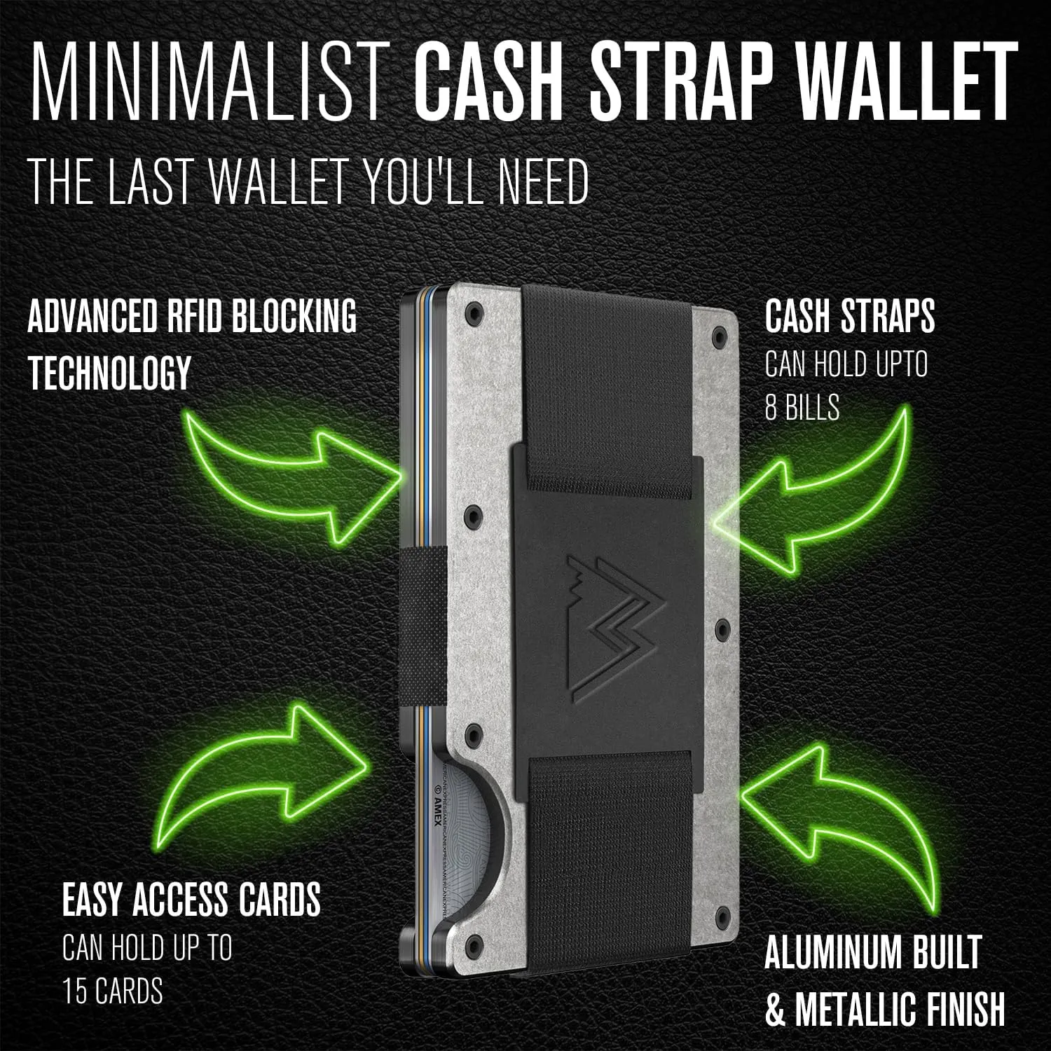 Mountain Voyage Co Minimalist Cash Strap Wallet - Slim RFID Blocking Wallet for Men & Women - Scratch Resistant, Credit Card Holder, Easily Removable Money & Cards, Aluminium Wallet (Tumbled Titanium)